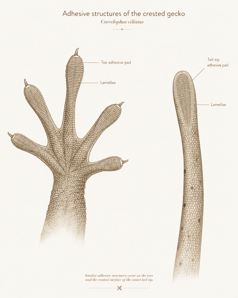 adhesive struckture crested gecko foot and tail