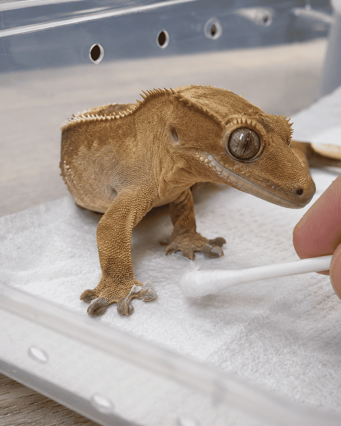 gentle care for retained shed in a crested gecko 2
