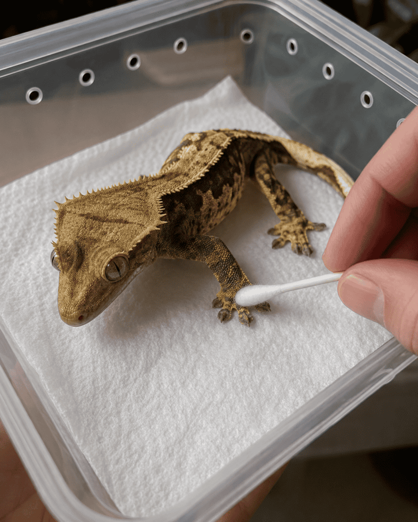 gentle care for retained shed in a crested gecko