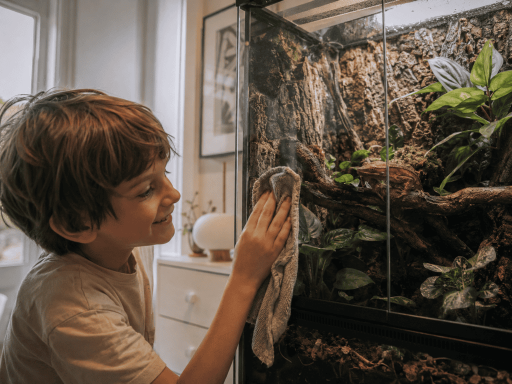 child cleaning terrarium 2