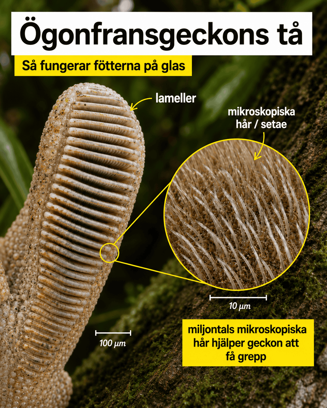 illustration ögonfransgecko lameller mikroskopiska hår